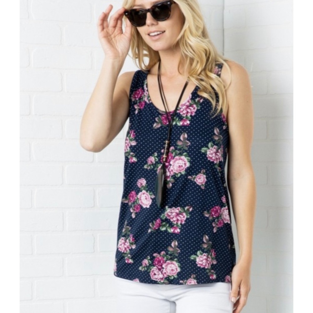 1XL navy floral brushed DTY lightweight tank